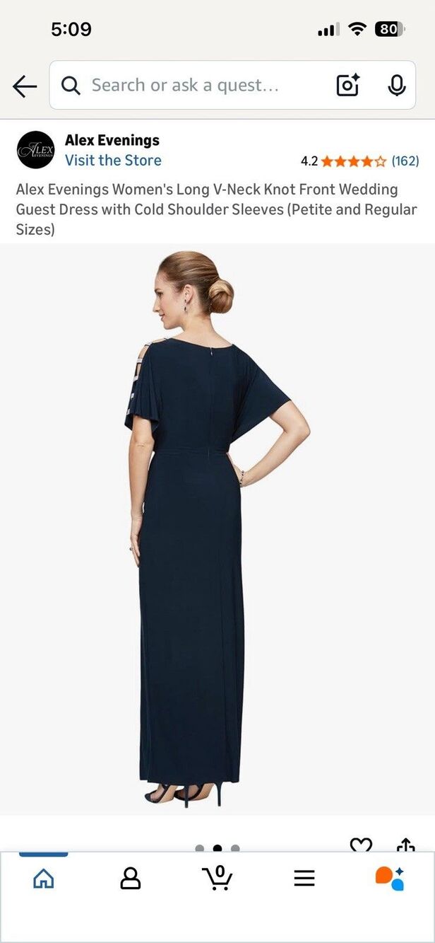 NEW Alex Evenings Navy Solid V-Neck Cold Shoulder Short Sleeve Maxi Dress Sz 8 - Picture 6 of 6